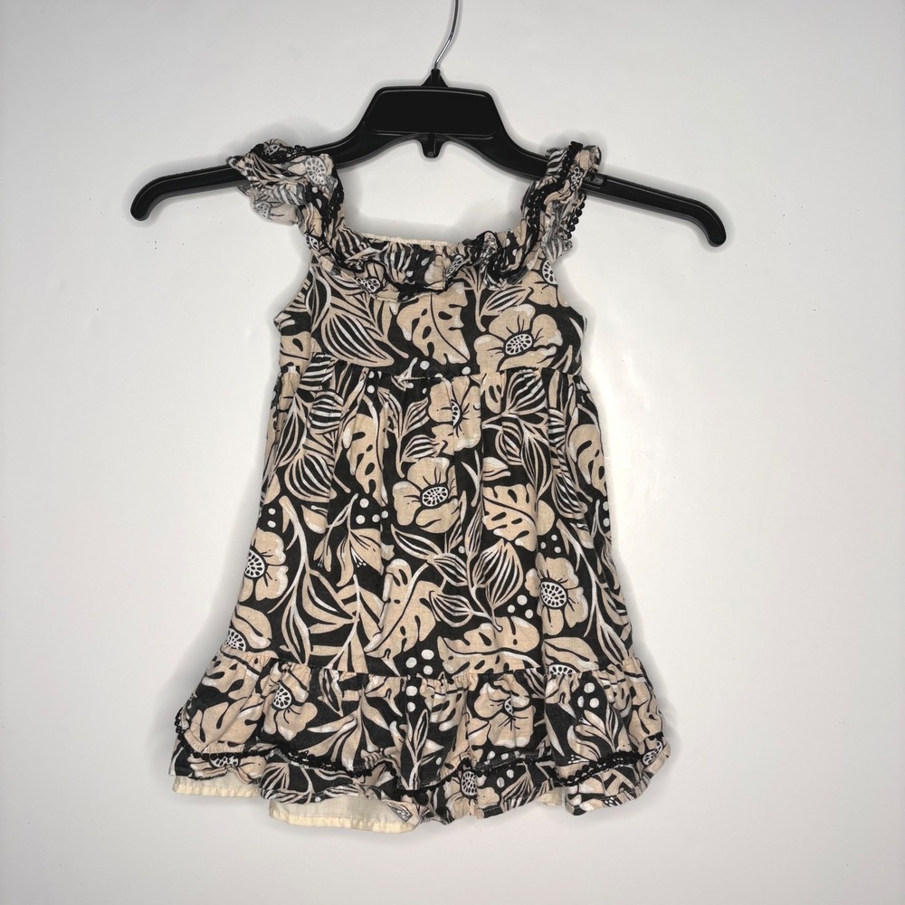 Tommy Bahama Girls 4T Tropical Floral Linen Blend Ruffle Sun Dress Black Tan